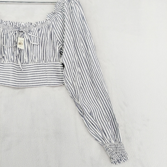 New Aerie Woven Pretty Long Sleeve Stripped Cropped Top P1794 - Picture 4 of 9